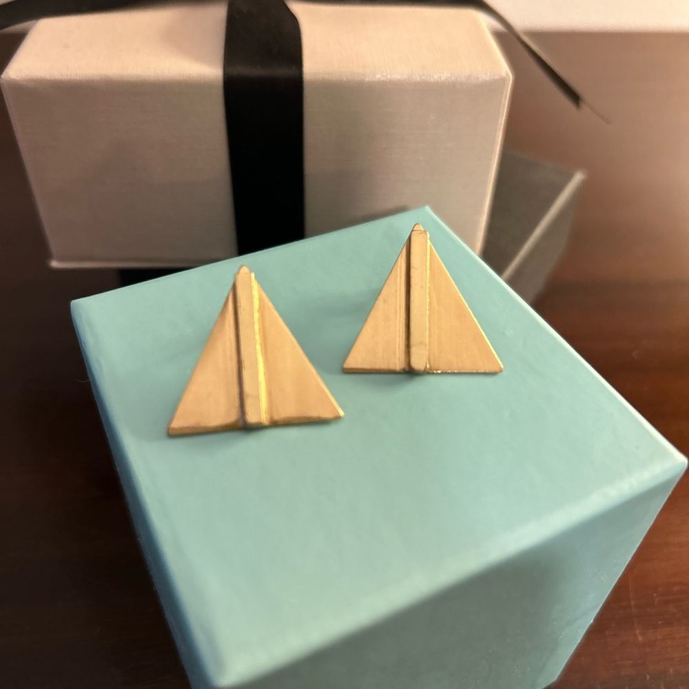 Brass Triangle with Bar Earrings